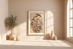 Japanese Print Reproduction – Traditional Woodblock Kimono Woman Poster – Vintage Ukiyo - e Style Reprint with Floral Detail - Just Great Posters