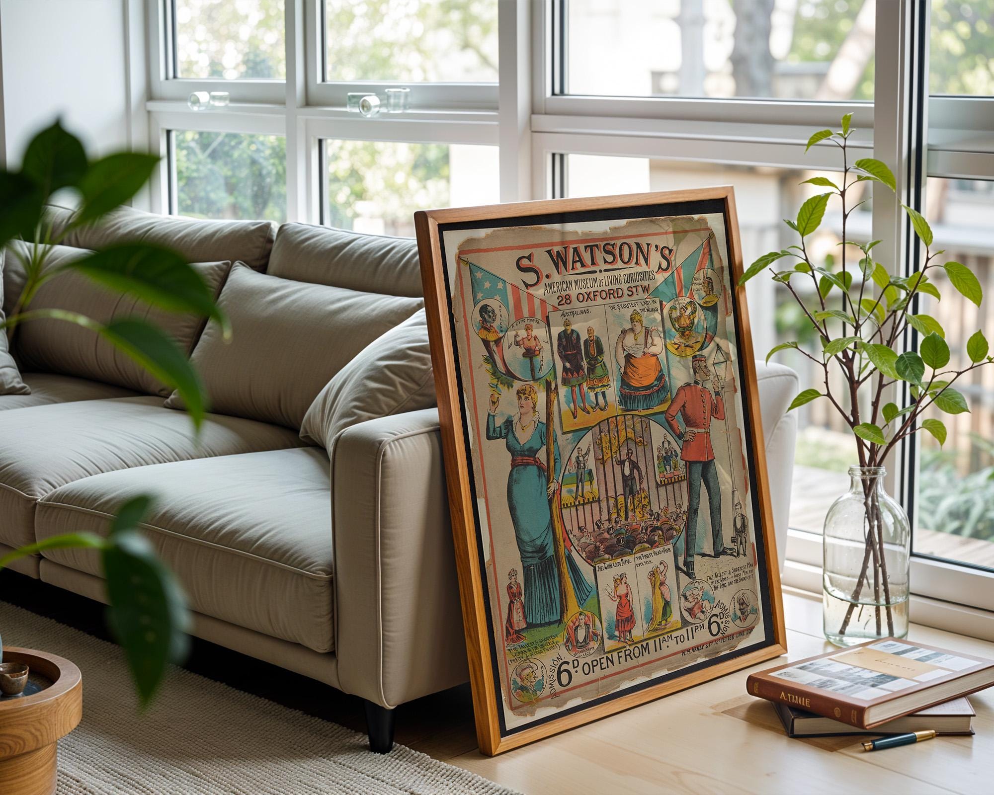 Vintage Sideshow Poster Print – Watson’s Living Curiosities Reprint – Freak Show Museum Poster with Performers and Claims - Just Great Posters