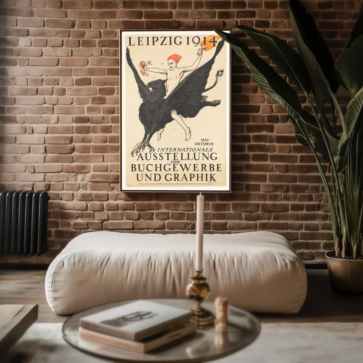 Vintage Art Exhibition Poster Print – Leipzig 1914 Reprint – Mythical Griffin Rider with Fire and Typography in Dramatic Style - Just Great Posters