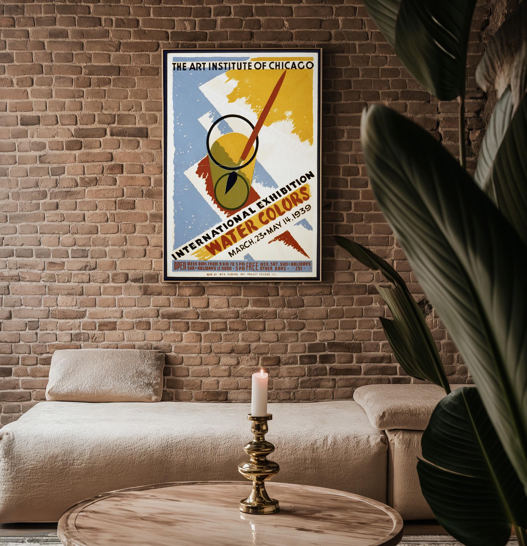 Vintage Art Show Poster Print – 1939 Watercolors Exhibition Reprint – WPA Federal Art Project with Brush and Paint Illustration - Just Great Posters