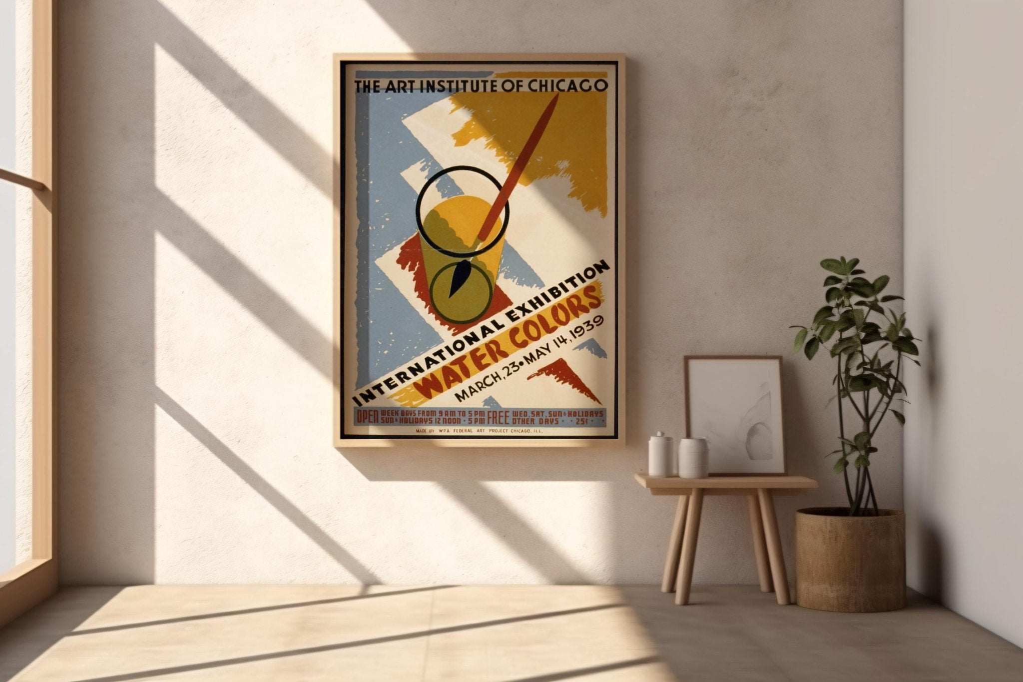Vintage Art Show Poster Print – 1939 Watercolors Exhibition Reprint – WPA Federal Art Project with Brush and Paint Illustration - Just Great Posters