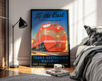 Vintage Australian Train Travel Poster – Bold Red Diesel Locomotive Print – Retro Railway Wall Art, 1950s Transcontinental Design - Just Great Posters