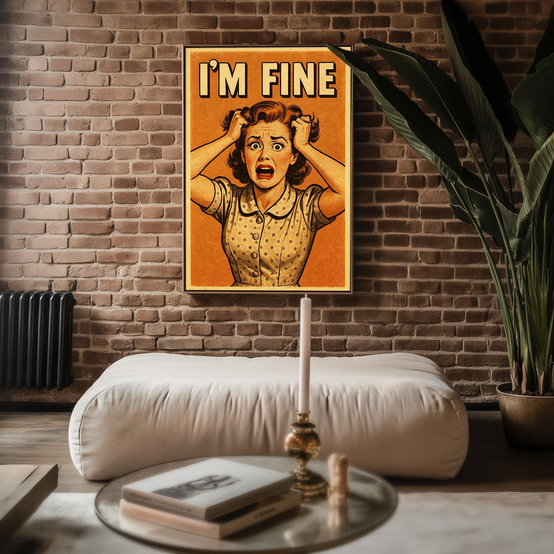 I’m Fine Retro Poster | Funny Mental Health Wall Art in Vintage Comic Style | Anxiety Humor Print for Office or Dorm | Free Shipping - Just Great Posters