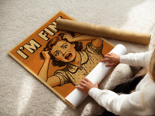 I’m Fine Retro Poster | Funny Mental Health Wall Art in Vintage Comic Style | Anxiety Humor Print for Office or Dorm | Free Shipping - Just Great Posters