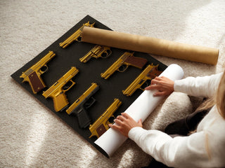 Golden Pistols Poster | Luxury Weapon Grid Wall Art with Bold Gold on Black Design | Edgy Modern Statement Print | Free Shipping Always - Just Great Posters