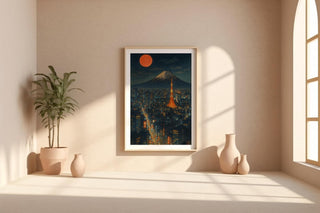 Tokyo Night Skyline Poster | Futuristic Cityscape Wall Art with Mt. Fuji & Neon Lights | Urban Japan Print | Free Shipping Always - Just Great Posters