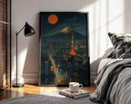 Tokyo Night Skyline Poster | Futuristic Cityscape Wall Art with Mt. Fuji & Neon Lights | Urban Japan Print | Free Shipping Always - Just Great Posters