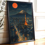 Tokyo Night Skyline Poster | Futuristic Cityscape Wall Art with Mt. Fuji & Neon Lights | Urban Japan Print | Free Shipping Always - Just Great Posters