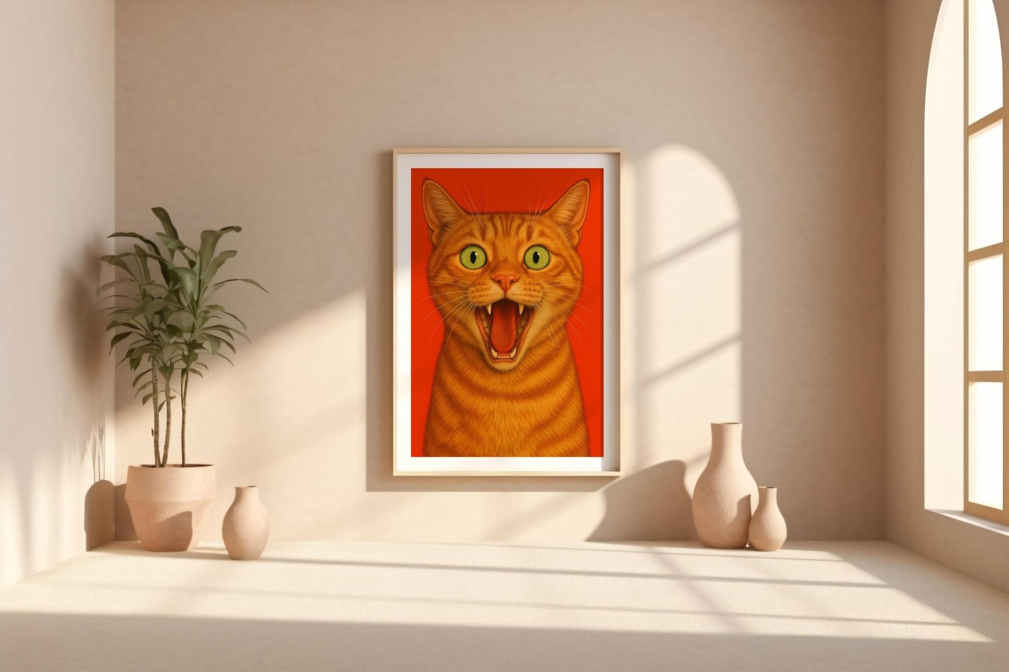 Screaming Orange Cat Poster | Funny Bold Animal Wall Art with Yelling Ginger Kitty Face | Loud Cat Lover Gift | Free Shipping Always - Just Great Posters