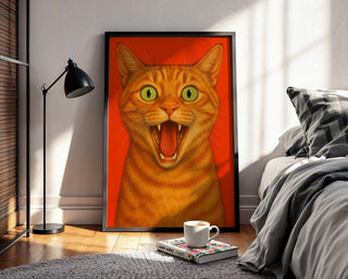 Screaming Orange Cat Poster | Funny Bold Animal Wall Art with Yelling Ginger Kitty Face | Loud Cat Lover Gift | Free Shipping Always - Just Great Posters