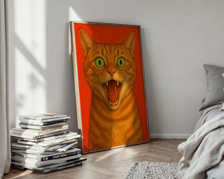 Screaming Orange Cat Poster | Funny Bold Animal Wall Art with Yelling Ginger Kitty Face | Loud Cat Lover Gift | Free Shipping Always - Just Great Posters