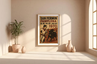 San Fermín Poster | Vintage Pamplona Running of the Bulls Festival Wall Art | Retro Spanish Fiesta Print 1970 | Free Shipping Always - Just Great Posters
