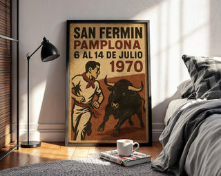 San Fermín Poster | Vintage Pamplona Running of the Bulls Festival Wall Art | Retro Spanish Fiesta Print 1970 | Free Shipping Always - Just Great Posters