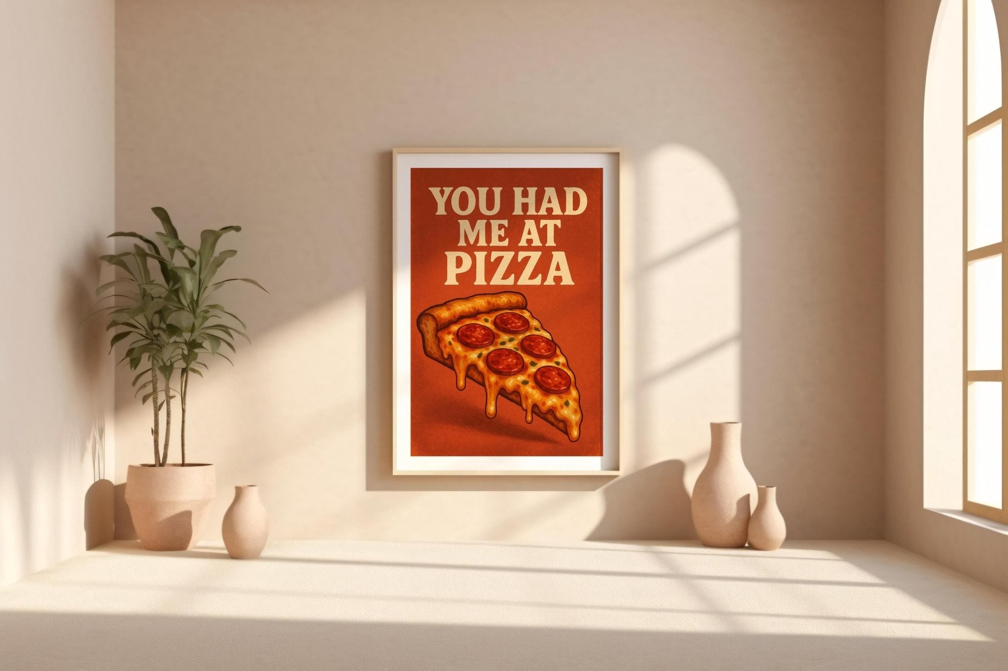 Funny Pizza Wall Art – You Had Me At Pizza Poster – Cheesy Retro Kitchen Print – Bold Foodie Gift – Pepperoni Slice Illustration Art - Just Great Posters