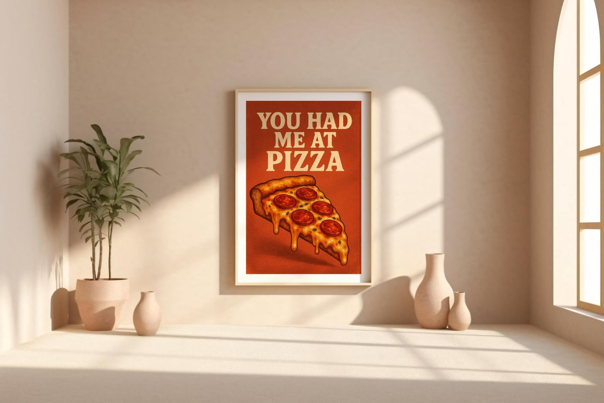 Funny Pizza Wall Art – You Had Me At Pizza Poster – Cheesy Retro Kitchen Print – Bold Foodie Gift – Pepperoni Slice Illustration Art - Just Great Posters