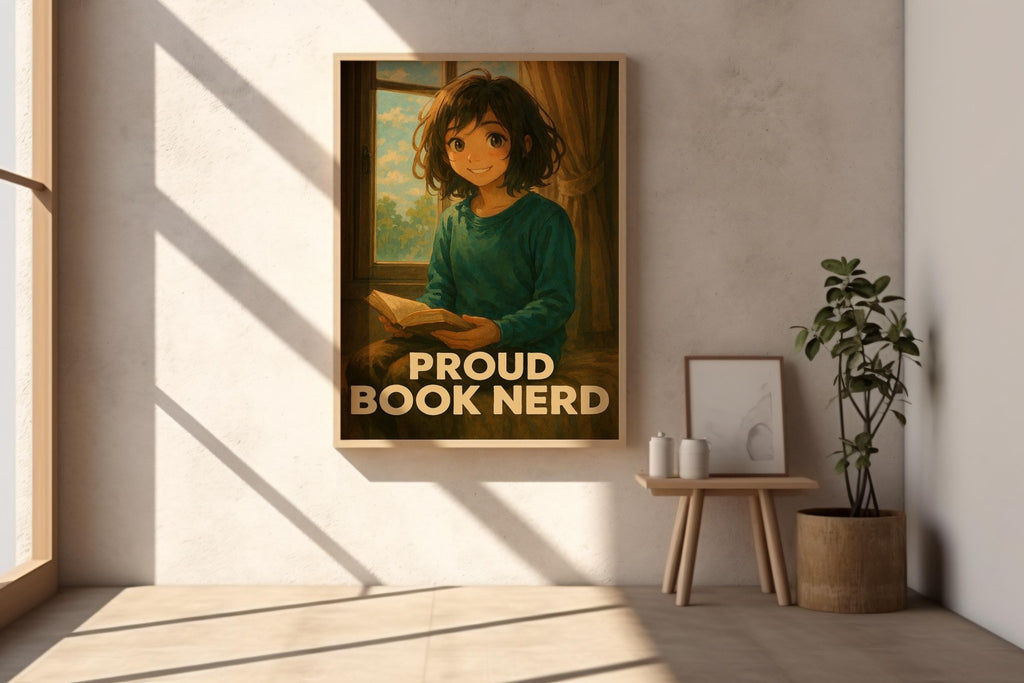 Proud Book Nerd Poster – Cozy Reading Art Print – Anime Style Book Lover Wall Art – Cute Library Decor – Gift for Readers and Introverts - Just Great Posters