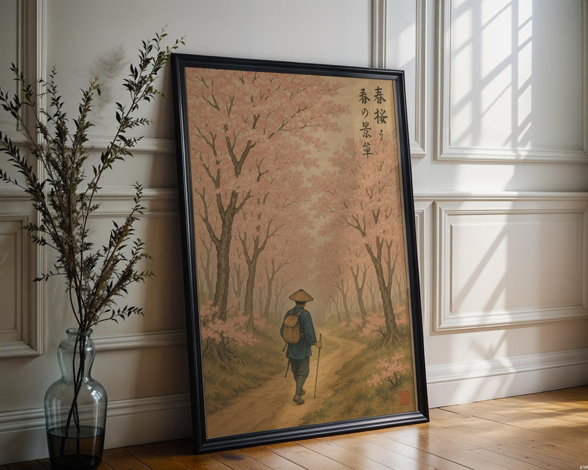 Japanese Cherry Blossom Wall Art Print – Vintage Style Pathway Poster, Zen Decor, Spring Nature Art, Travel Illustration, Free Shipping - Just Great Posters