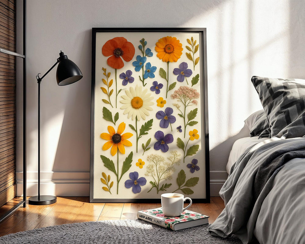 Pressed Flower Collage Art Print – Vibrant Botanical Wall Decor, Dried Flower Poster, Nature - Inspired Home Art - Just Great Posters