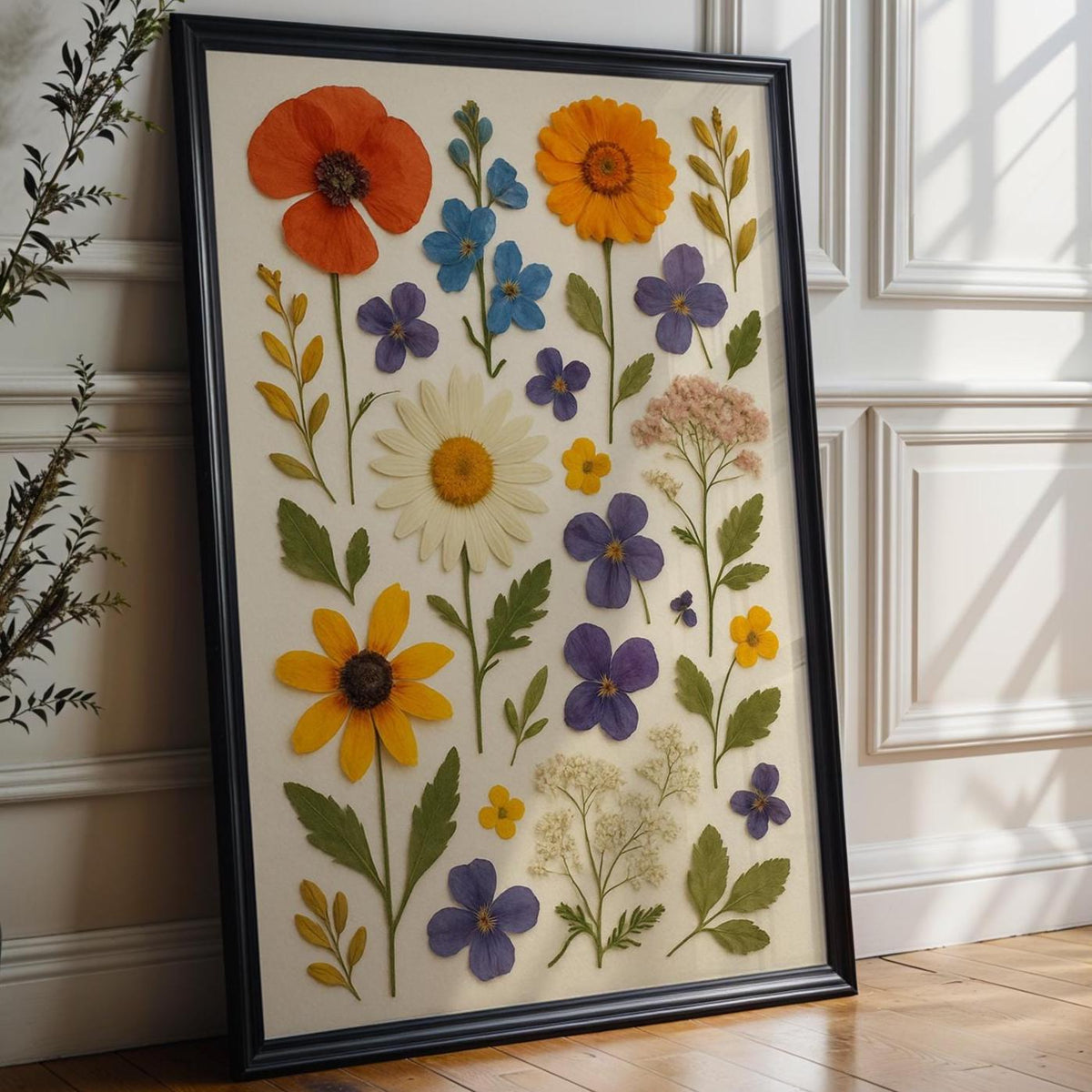 Pressed Flower Collage Art Print – Vibrant Botanical Wall Decor, Dried Flower Poster, Nature - Inspired Home Art - Just Great Posters
