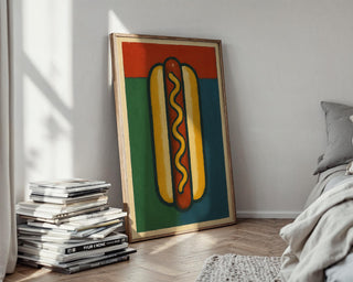 Hot Dog Wall Art Print – Bold Pop Art Style Food Poster for Kitchen or Diner Decor, Quirky Fast Food Illustration, Free Shipping - Just Great Posters