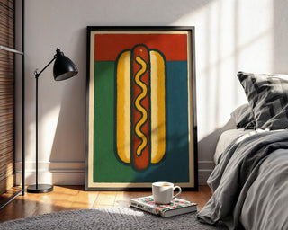 Hot Dog Wall Art Print – Bold Pop Art Style Food Poster for Kitchen or Diner Decor, Quirky Fast Food Illustration, Free Shipping - Just Great Posters