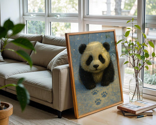 Baby Panda Wall Art Print – Adorable Snowy Animal Illustration in Soft Blue Tones, Cozy Nursery or Giftable Decor, Free Shipping - Just Great Posters