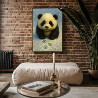 Baby Panda Wall Art Print – Adorable Snowy Animal Illustration in Soft Blue Tones, Cozy Nursery or Giftable Decor, Free Shipping - Just Great Posters