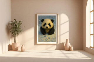 Baby Panda Wall Art Print – Adorable Snowy Animal Illustration in Soft Blue Tones, Cozy Nursery or Giftable Decor, Free Shipping - Just Great Posters