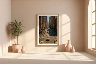 NYC Yellow Taxi Wall Art – Iconic New York Street Scene Print with Vintage Urban Vibe, Modern Travel Photography Poster, Free Shipping - Just Great Posters