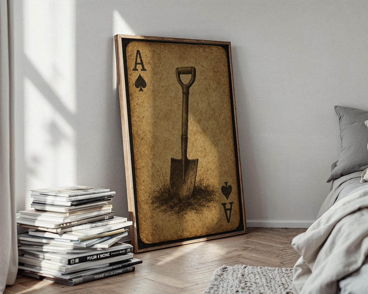 Ace of Spades Garden Art Print – Rustic Shovel Poster for Gardeners, Vintage Playing Card Wall Art with Earthy Tool Symbol and Soil Vibes - Just Great Posters