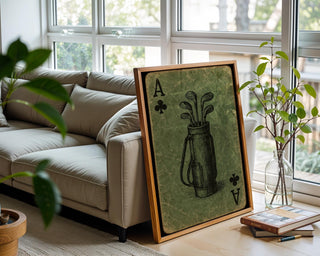 Golf Ace of Clubs Art Print – Vintage Playing Card Poster with Golf Bag Sketch, Unique Gift for Golfers, Clubhouse, or Game Room Art - Just Great Posters