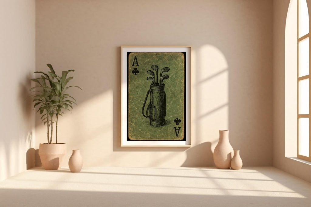 Golf Ace of Clubs Art Print – Vintage Playing Card Poster with Golf Bag Sketch, Unique Gift for Golfers, Clubhouse, or Game Room Art - Just Great Posters