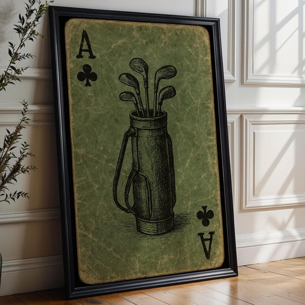 Golf Ace of Clubs Art Print – Vintage Playing Card Poster with Golf Bag Sketch, Unique Gift for Golfers, Clubhouse, or Game Room Art - Just Great Posters