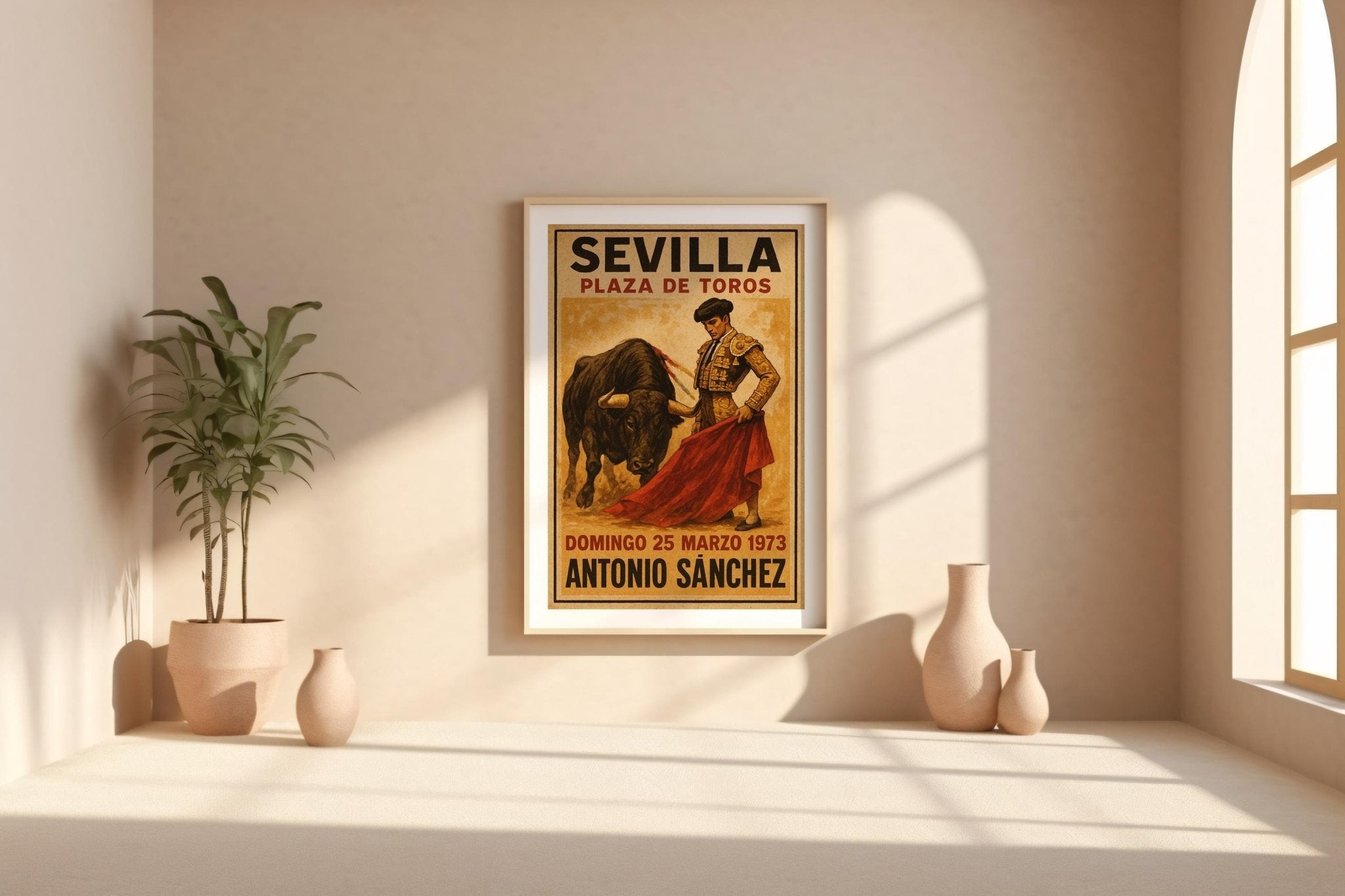 Sevilla bullfighting poster shown in an alternative frame style