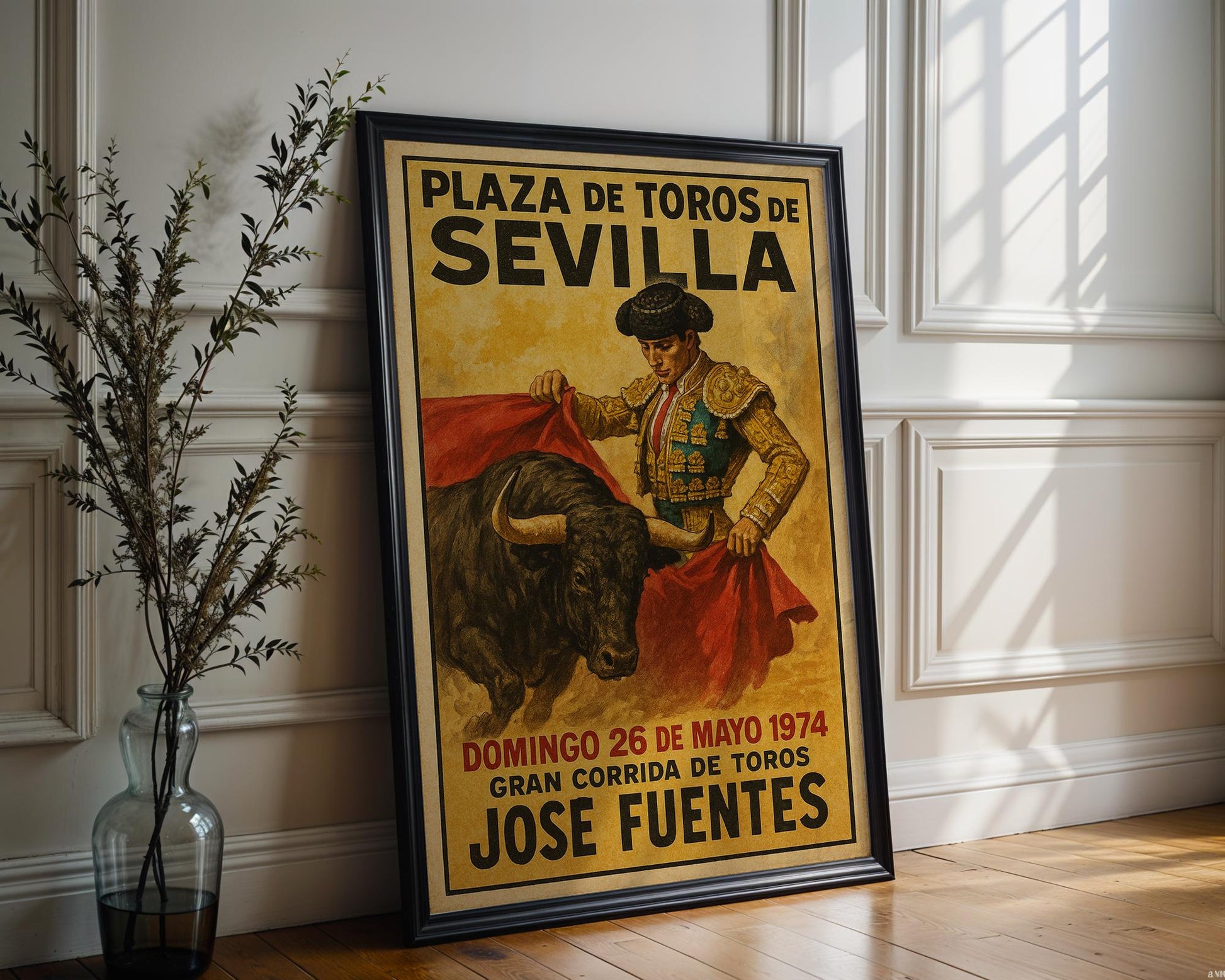 Retro Sevilla Bullfight Poster – 1974 José Fuentes Matador Print, Vintage Spanish Plaza de Toros Corrida de Toros Wall Art - Just Great Posters