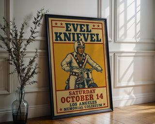 Evel Knievel Vintage Poster – Retro Motorcycle Stunt Show Print, 70s LA Memorial Coliseum Wall Art for Daredevil Fans or Collectors - Just Great Posters