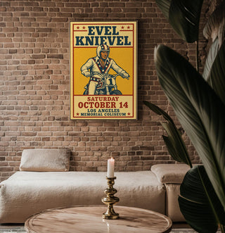 Evel Knievel Vintage Poster – Retro Motorcycle Stunt Show Print, 70s LA Memorial Coliseum Wall Art for Daredevil Fans or Collectors - Just Great Posters