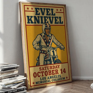 Evel Knievel Vintage Poster – Retro Motorcycle Stunt Show Print, 70s LA Memorial Coliseum Wall Art for Daredevil Fans or Collectors - Just Great Posters