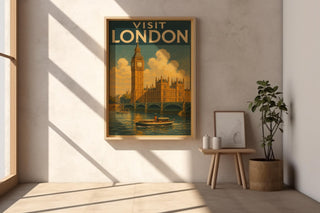Visit London Vintage Poster – Retro Big Ben & River Thames Travel Print, Classic British Wall Art, UK Tourism Illustration - Just Great Posters