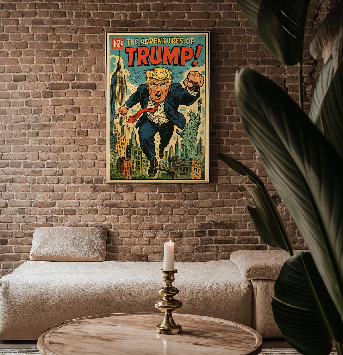 Trump Comic Poster – Satirical Superhero Art Print in Retro Comic Style, Bold Political Pop Culture Wall Art - Just Great Posters