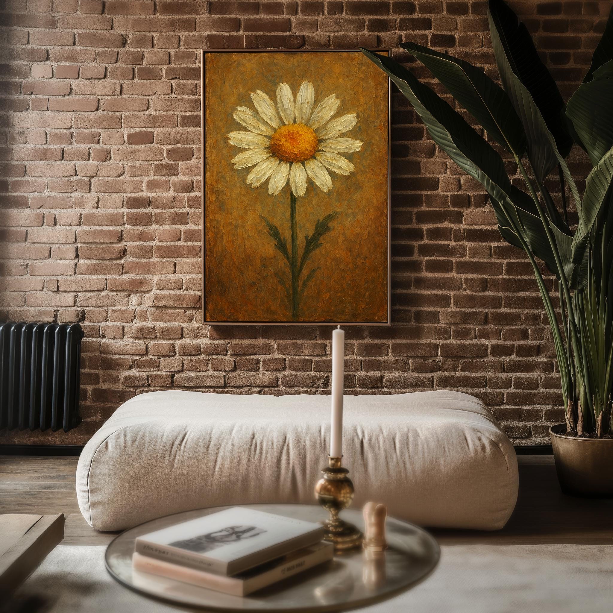 Vintage Daisy Flower Wall Art – Minimal Botanical Print with Rustic Texture, Retro Floral Poster for Nature Lovers & Cozy Decor - Just Great Posters