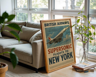 Concorde Supersonic Jet Poster – Vintage British Airways Wall Art, Retro NYC Flight Travel Print, Iconic Aviation Gift for Jet Lovers - Just Great Posters
