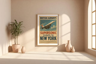Concorde Supersonic Jet Poster – Vintage British Airways Wall Art, Retro NYC Flight Travel Print, Iconic Aviation Gift for Jet Lovers - Just Great Posters