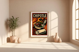 Retro Chipotle Poster for Kitchen or Restaurant Decor – Mexican Food Wall Art with Burrito Bowl & Bold Vintage Style Print, Spicy Poster - Just Great Posters