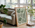 Minimal Botanical Wall Art in Sage Green – Modern Plant Print with Scandinavian Vibe, Eco Decor for Bedroom, Kitchen or Entryway - Just Great Posters