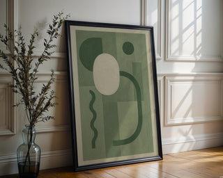 Green Abstract Minimalist Art Print – Modern Midcentury Style Wall Decor in Earthy Sage Tones, Neutral Geometric Home Aesthetic - Just Great Posters