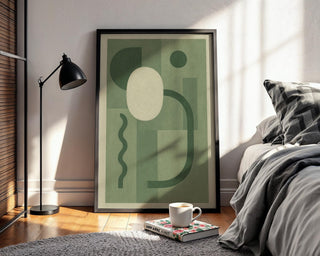 Green Abstract Minimalist Art Print – Modern Midcentury Style Wall Decor in Earthy Sage Tones, Neutral Geometric Home Aesthetic - Just Great Posters