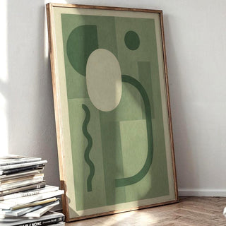 Green Abstract Minimalist Art Print – Modern Midcentury Style Wall Decor in Earthy Sage Tones, Neutral Geometric Home Aesthetic - Just Great Posters