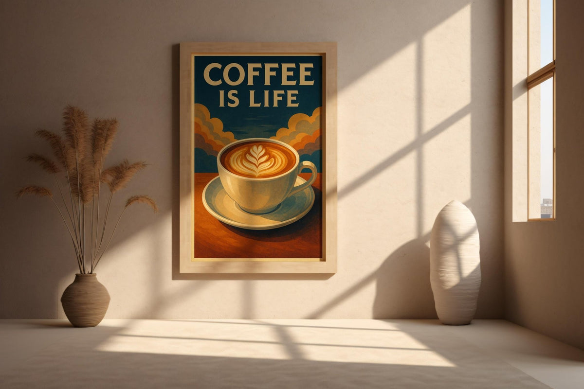 Retro Coffee Art Print – Vintage Style Latte Poster for Kitchen or Café Wall, Bold Coffee Lover Gift for Baristas & Espresso Addicts - Just Great Posters