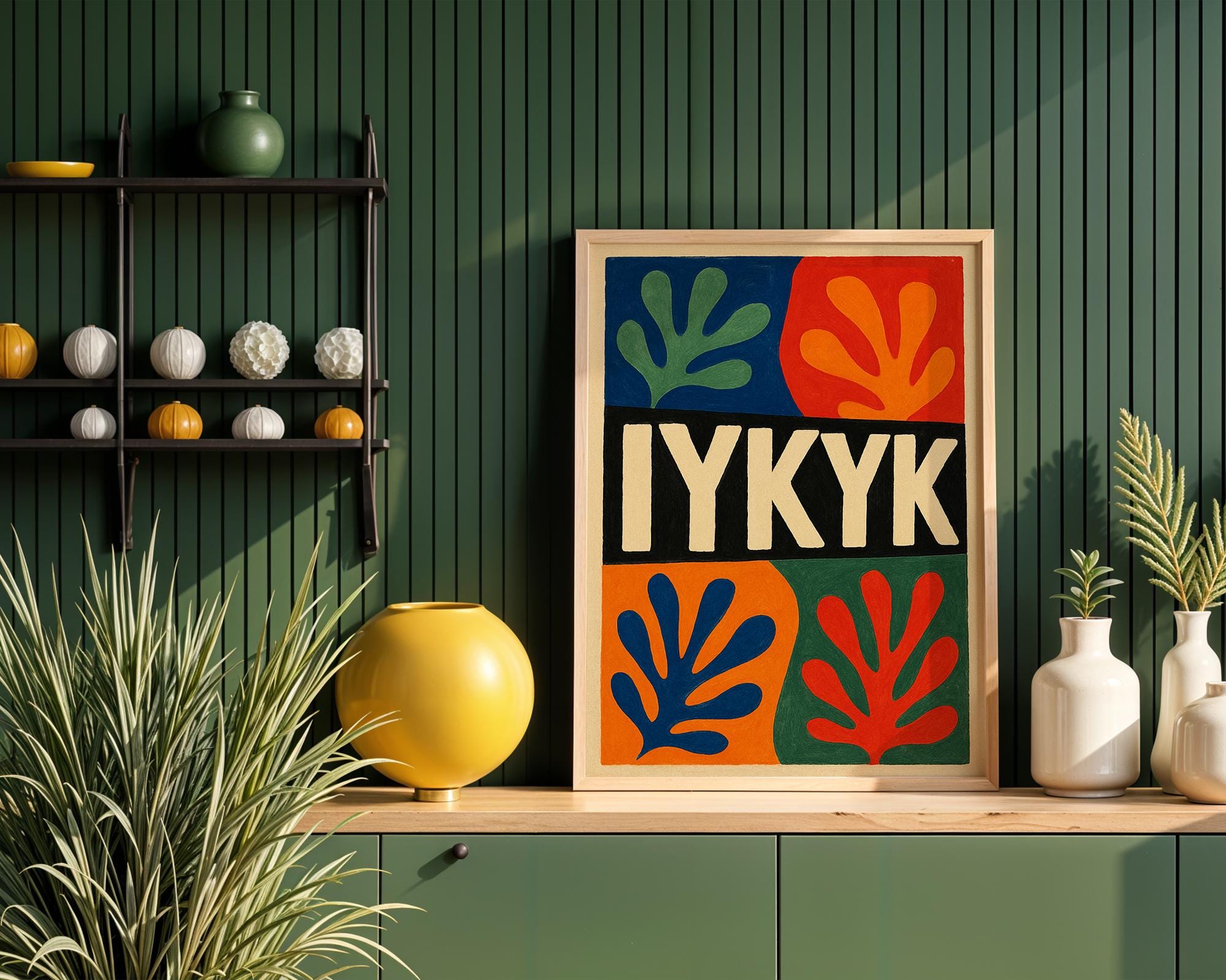 IYKYK Wall Art Print – Cool Abstract Poster with Matisse Leaves and Bold Typography, Colorful Modern Art for Gen Z & Millennials - Just Great Posters